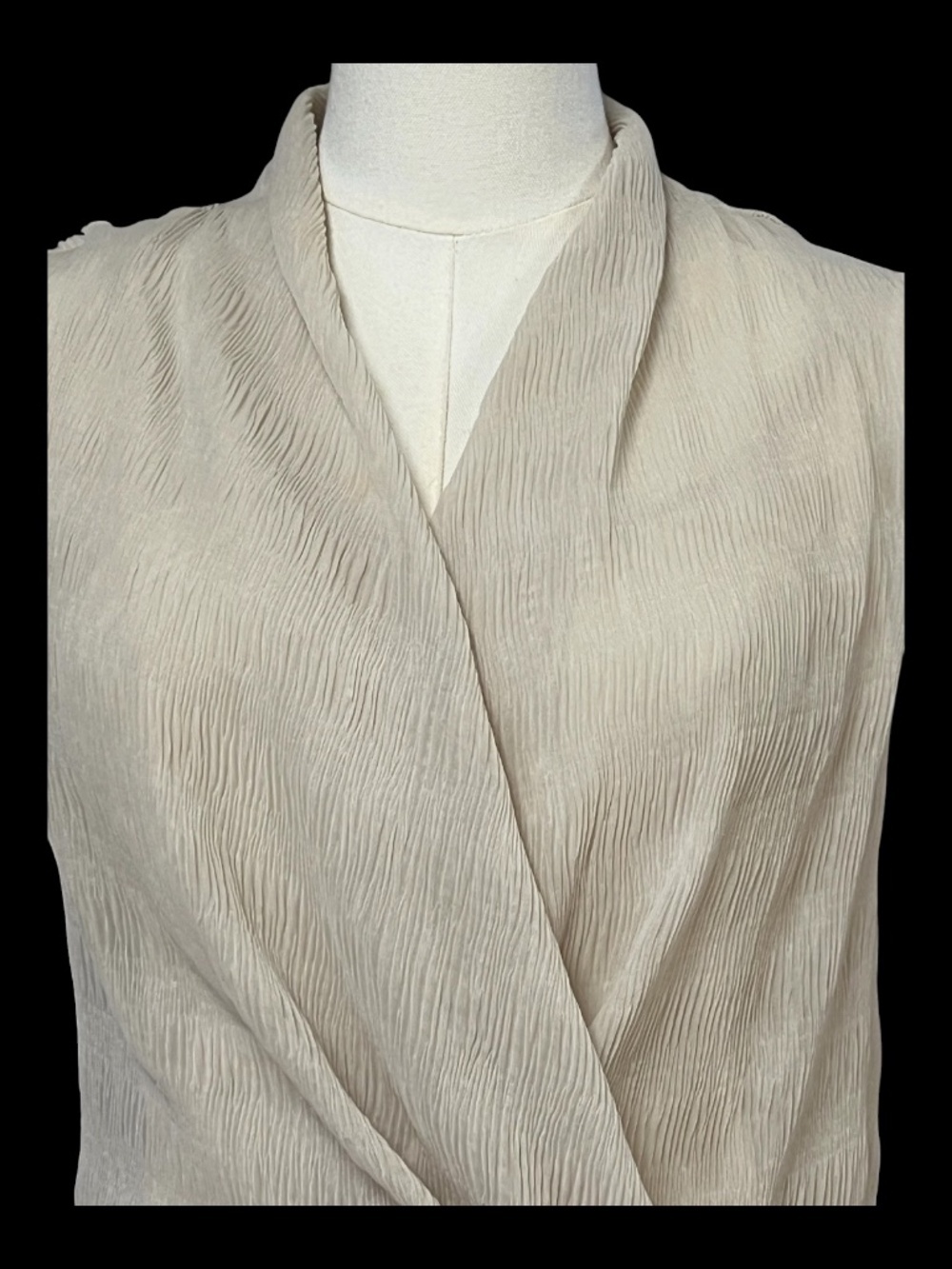 EUC Donna Karan Cream Crinkle Faux Wrap Peplum Blouse | Size XL - Picture 2 of 9